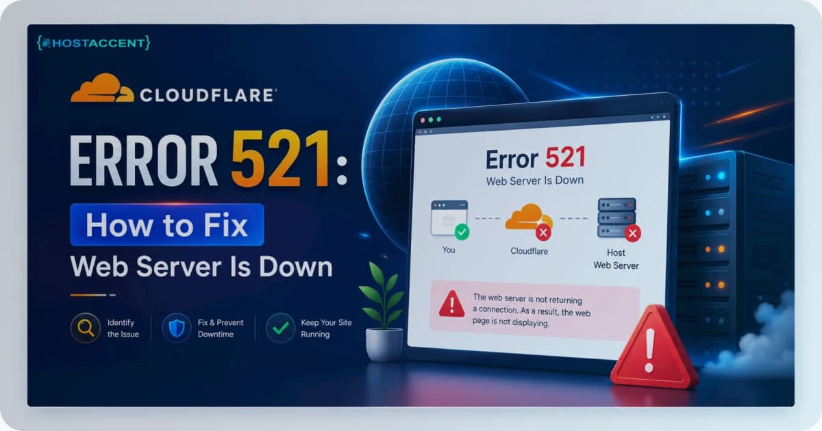 Diagram showing the Cloudflare error 521 handshake failure between Cloudflare and the origin web server for 2026