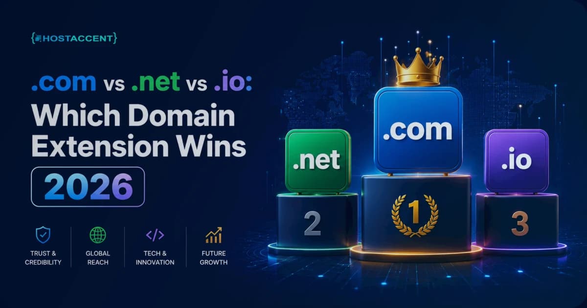 .com vs .net vs .io domain extensions with 2026 pricing and trust signals for website owners