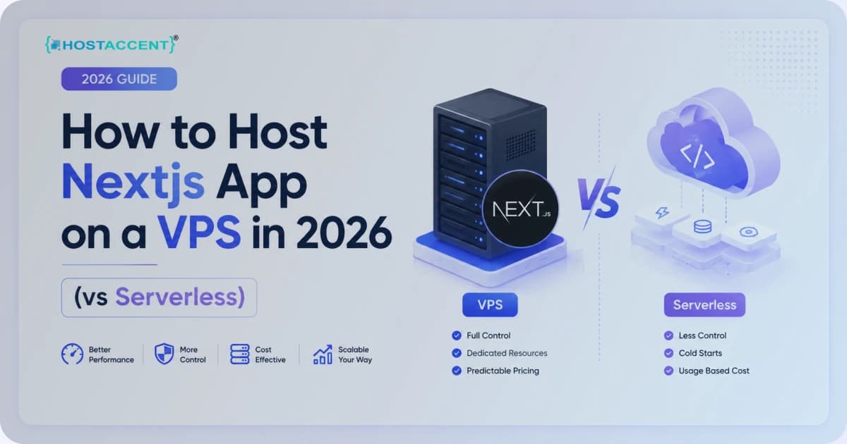 Developer terminal showing how to host nextjs app on a VPS with Node, PM2, and an Nginx reverse proxy in 2026