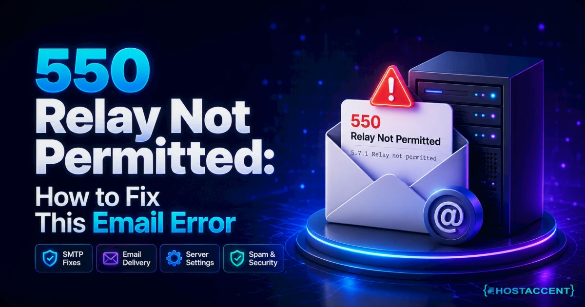 550 relay not permitted error shown in an email client bounce, with SMTP authentication and port fixes for 2026