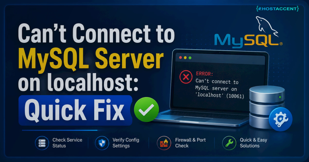 Terminal screen showing how to fix the can't connect to MySQL server on localhost error on a Linux VPS in 2026
