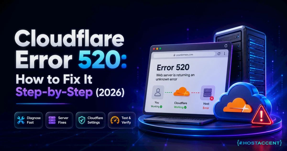 Diagram showing how Cloudflare Error 520 happens between a visitor, the Cloudflare edge and the origin web server