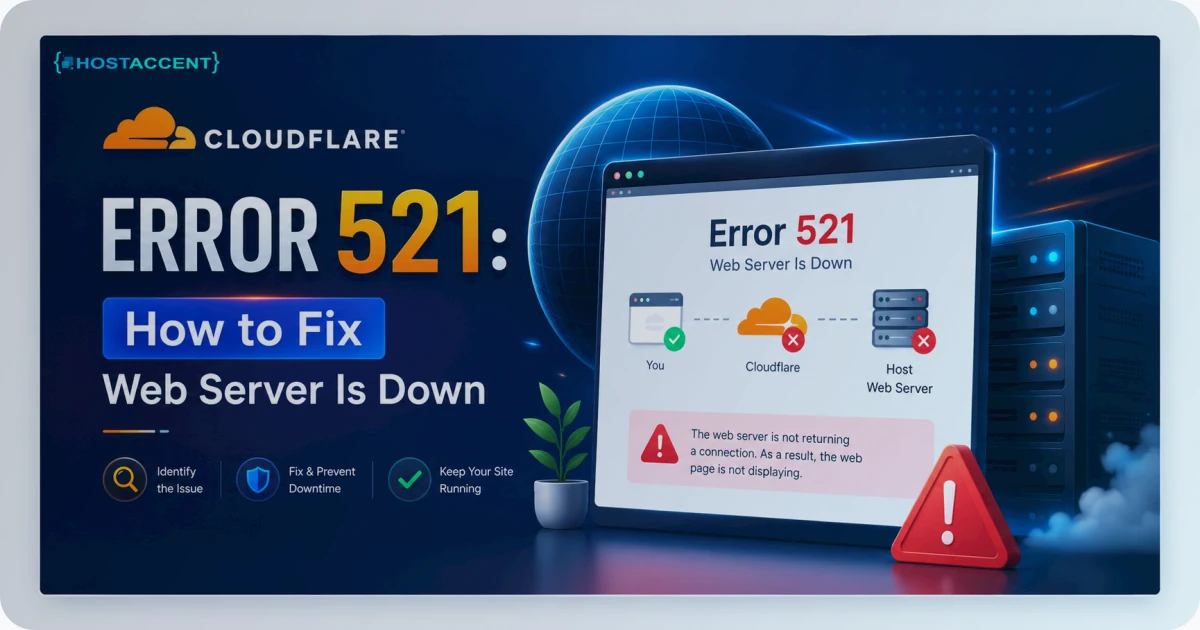 Diagram showing the Cloudflare error 521 handshake failure between Cloudflare and the origin web server for 2026