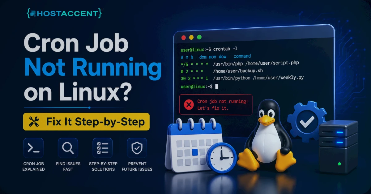 Terminal view of a cron job not running on a Linux server with crontab errors highlighted during troubleshooting