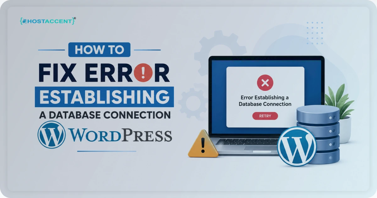 WordPress troubleshooting screen showing how to fix the error establishing a database connection with wp-config code in 2026