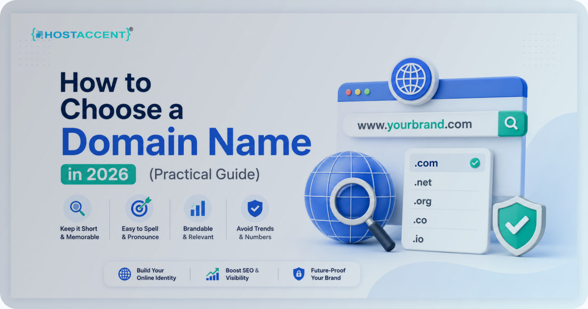how to choose a domain name in 2026, with examples of extensions, length, and brand checks