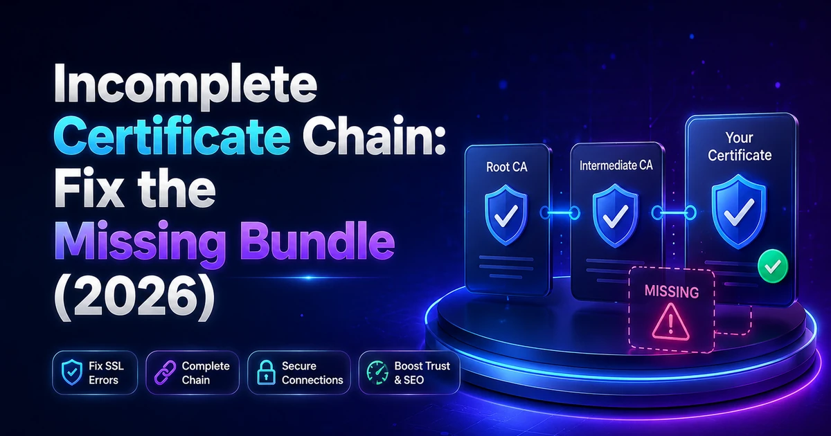 Incomplete certificate chain explained: leaf certificate, missing intermediate, and trusted root in the SSL chain