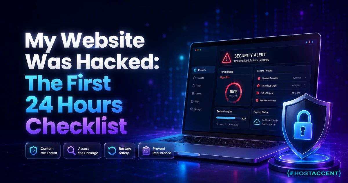 My website was hacked recovery checklist covering the first 24 hours to contain, clean and secure a breached site in 2026