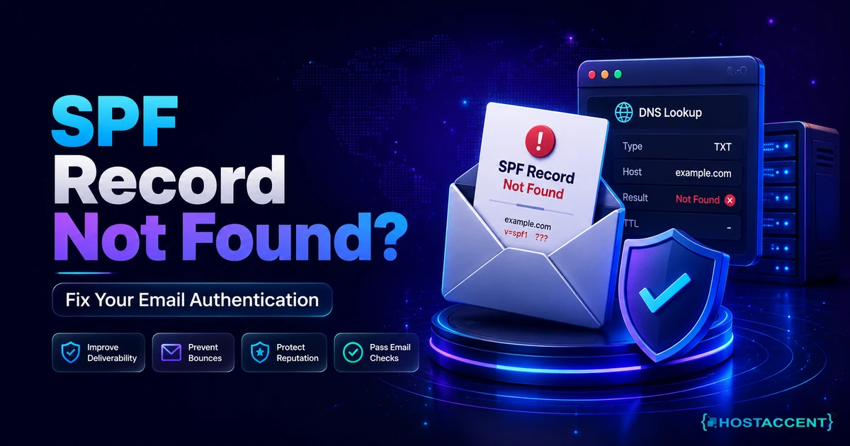 SPF record not found error fixed by publishing a valid v=spf1 TXT record in DNS to restore email authentication