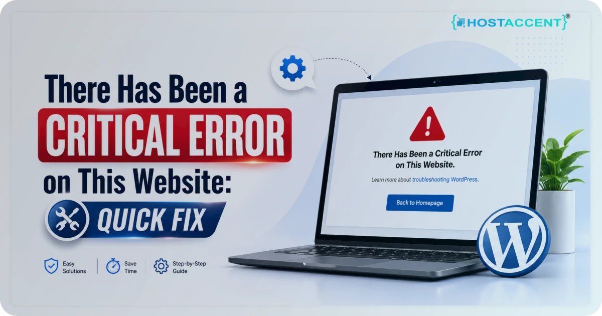 Website showing the "there has been a critical error on this website" WordPress message beside a recovery checklist