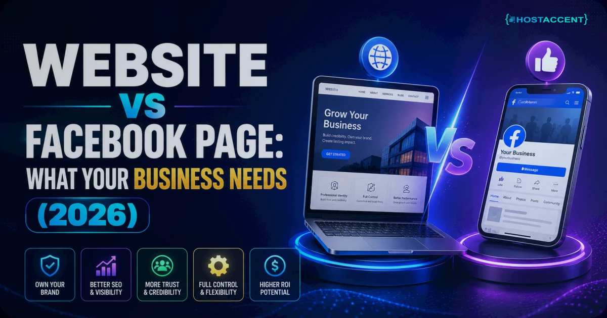 website vs Facebook page for a small business, showing ownership and reach in 2026