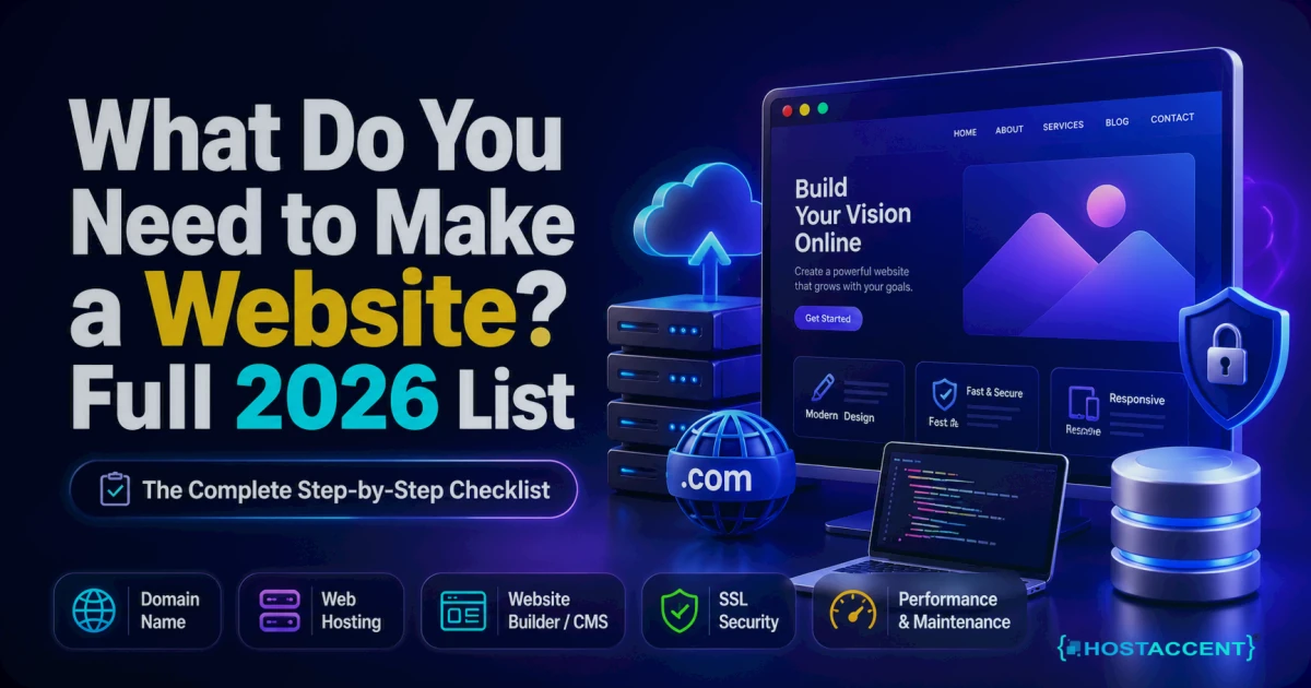 what do you need to make a website in 2026: domain, hosting, SSL, content and design tools