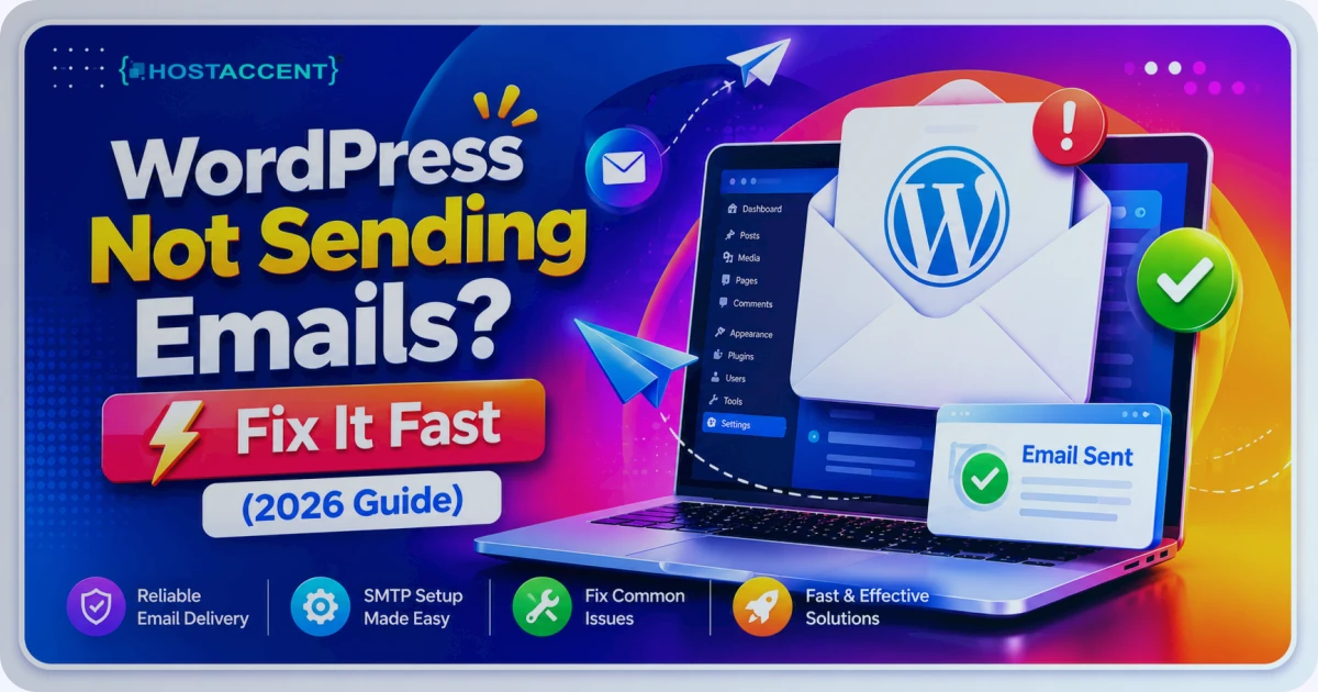 Illustration of a WordPress not sending emails error with an SMTP setup checklist and email delivery fix steps for 2026