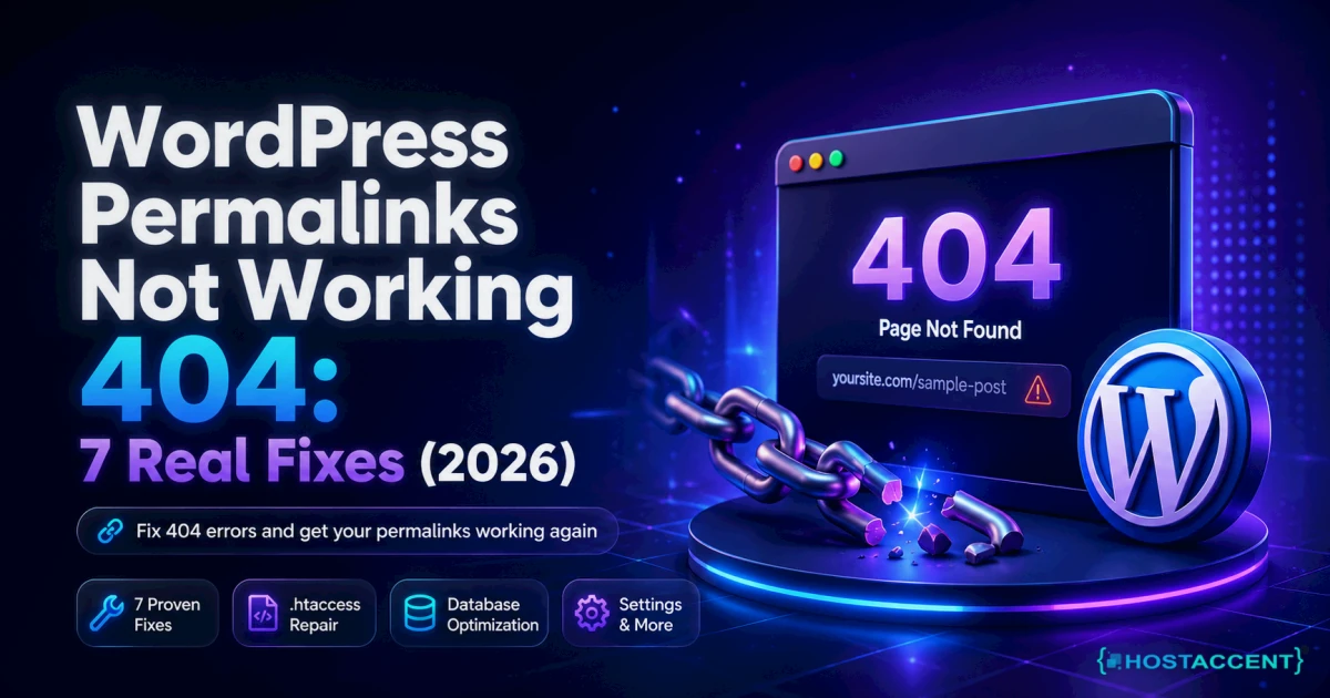 WordPress permalinks not working 404 error on every page but the homepage, with the rewrite-rule fix shown in 2026